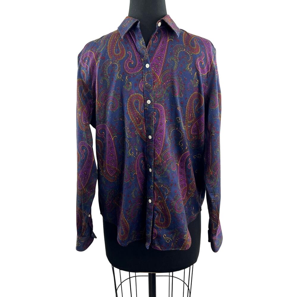 Lauren RL Ralph Lauren Multi Men Shirt Cotton Paisley Collared Button-Up L Large